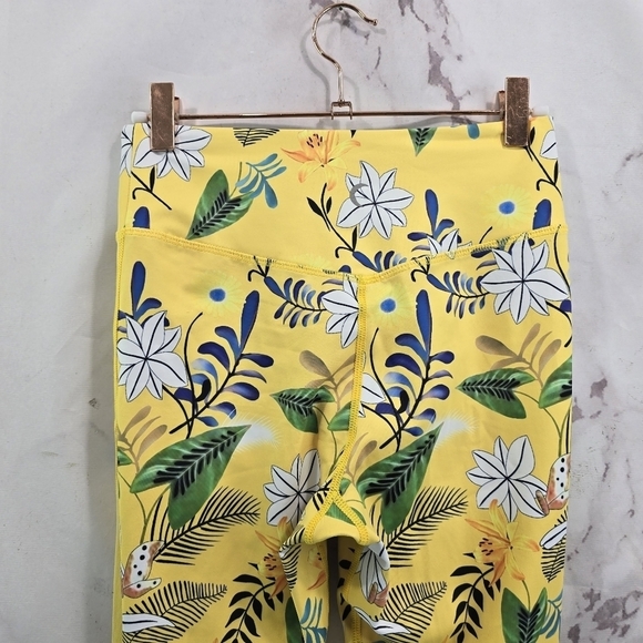 Zyia Leggings Women 6 8 Yellow Crop Floral High Rise Mesh Reflective Light N - Picture 7 of 13